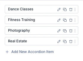 Accordion Slider items list