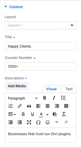 Advanced Counter Content settings
