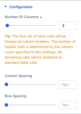 Advanced Table Configuration settings