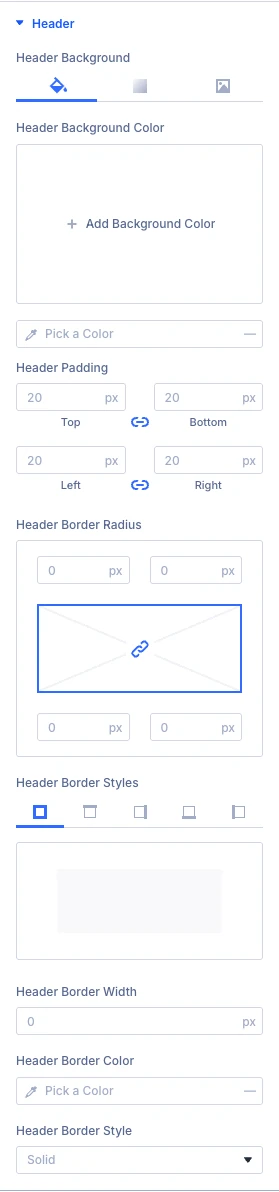 Advanced Table Header design settings