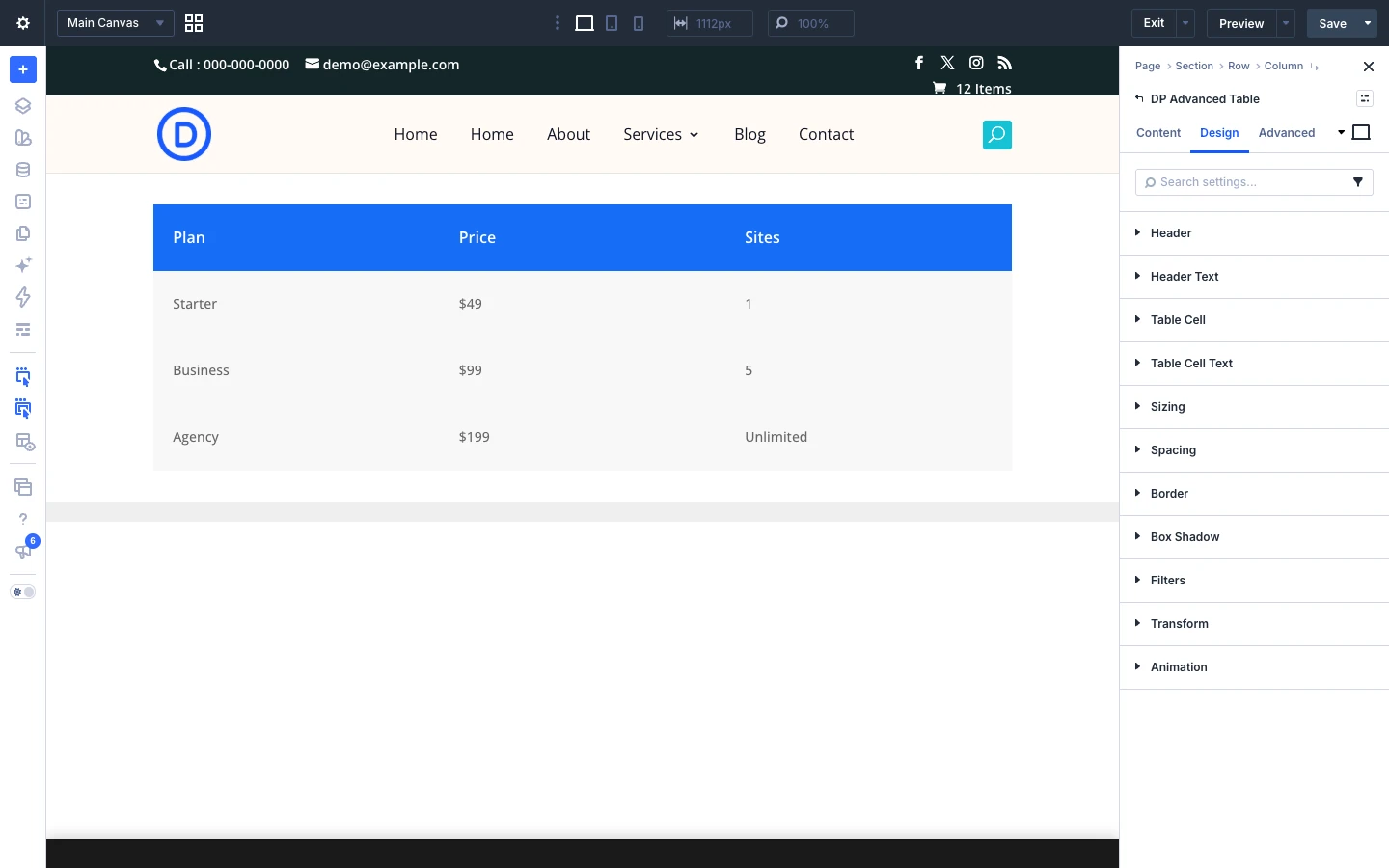 Advanced Table Design tab