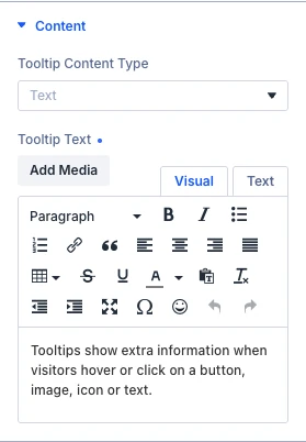 Advanced Tooltip Content settings