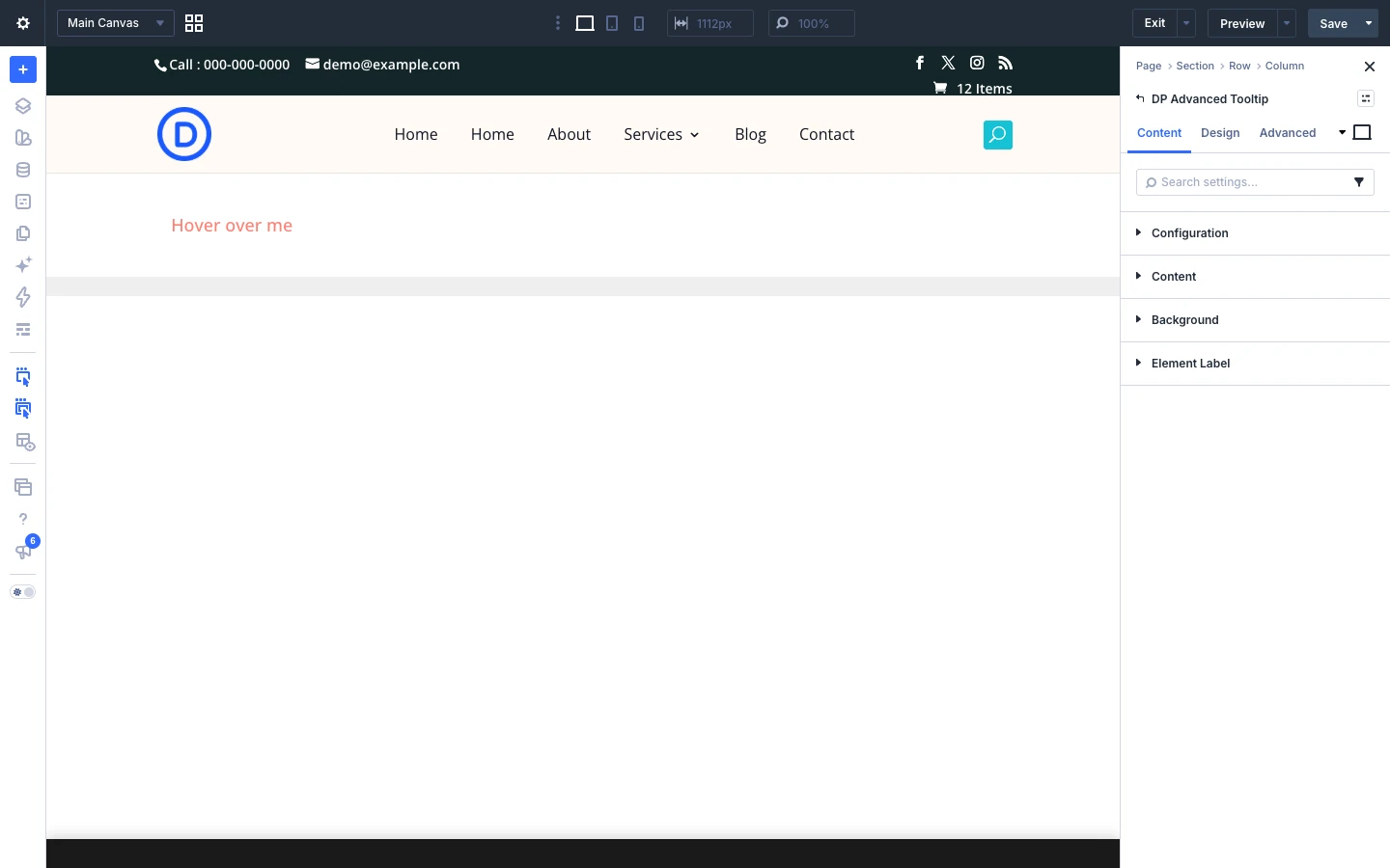 Advanced Tooltip Content tab