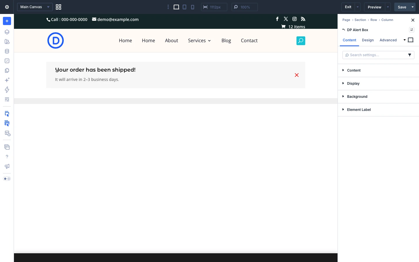 Alert Box Content tab