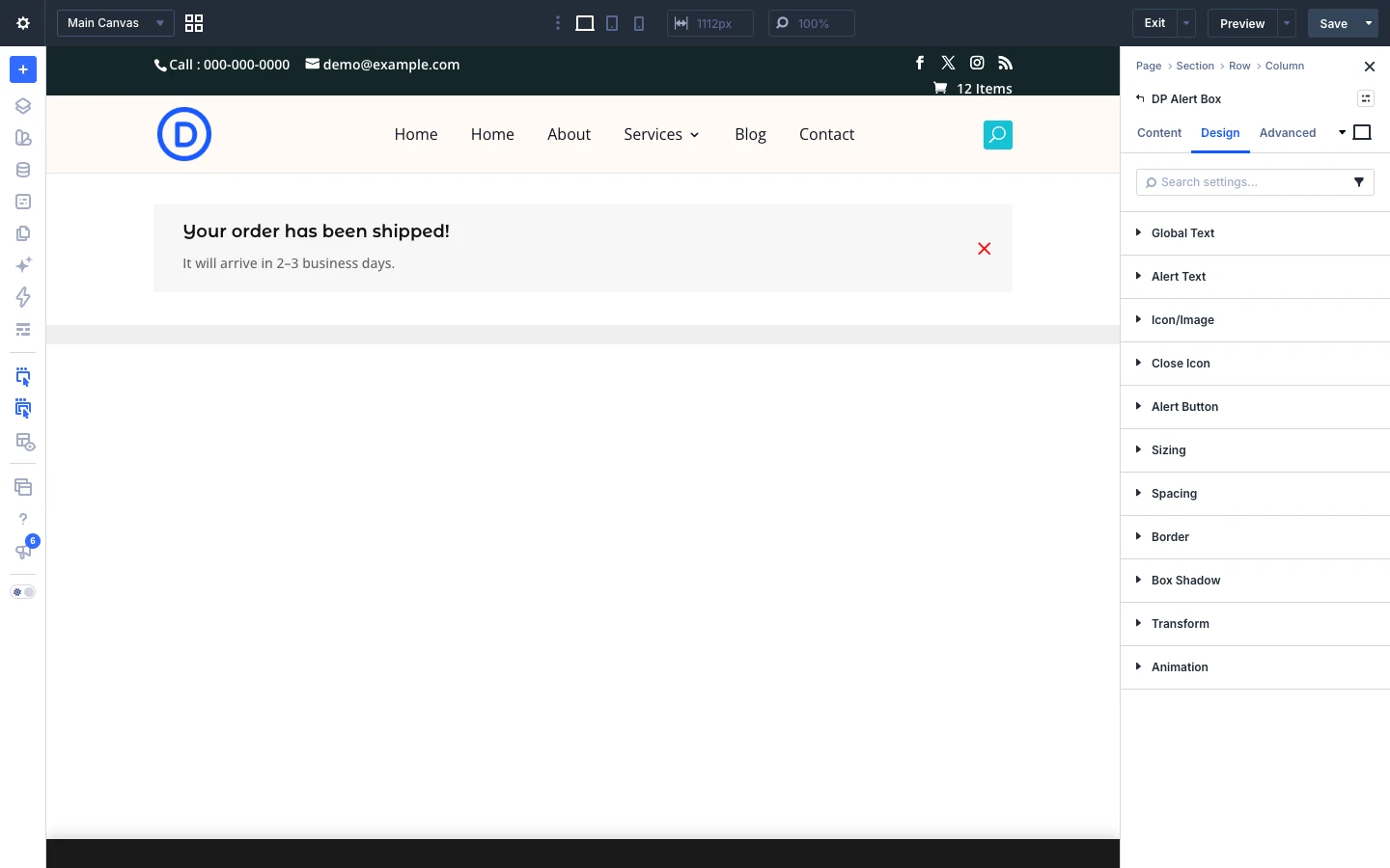 Alert Box Design tab