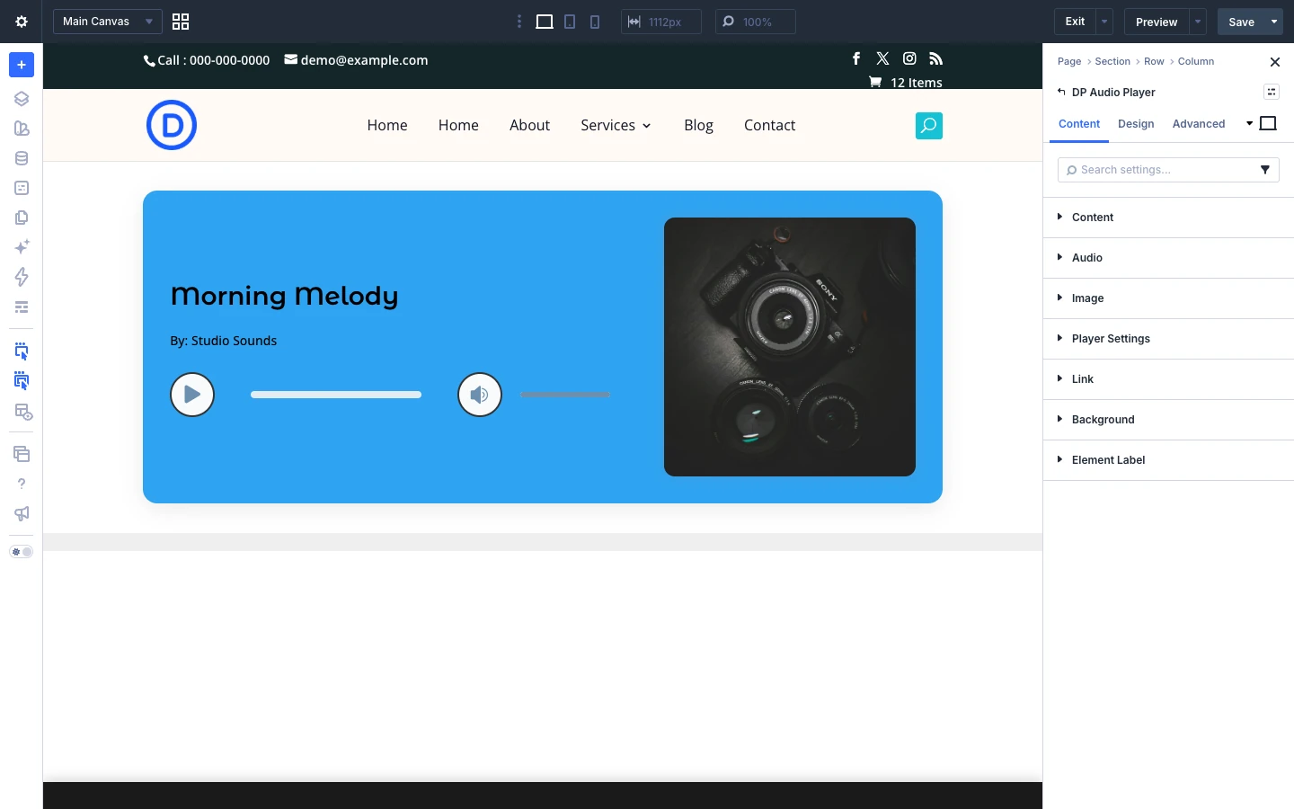 Audio Player Content tab
