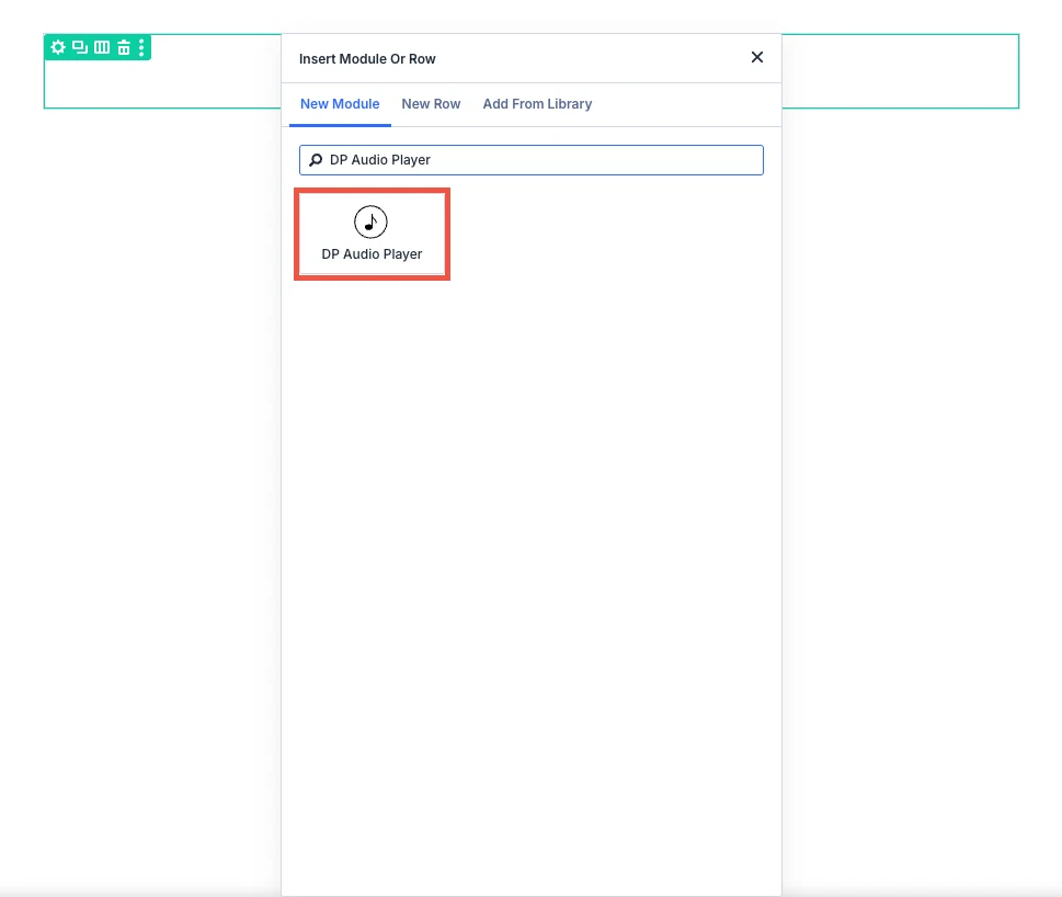 Adding the Audio Player module in the Divi Visual Builder