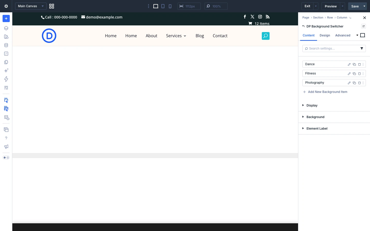 Background Switcher Content tab
