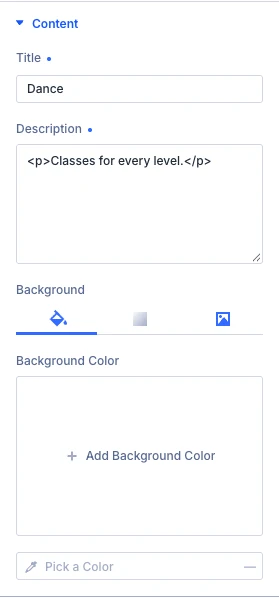 Background Switcher background switcher item Content settings