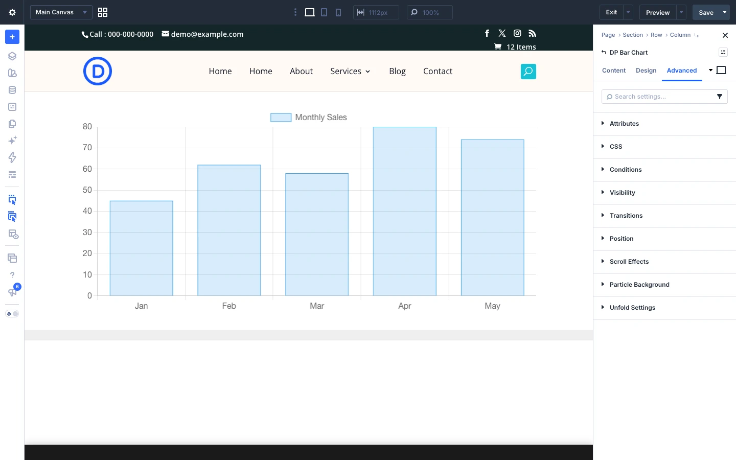Bar Chart Advanced tab