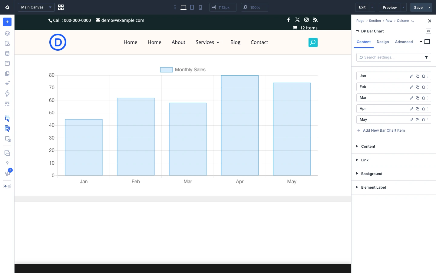 Bar Chart Content tab