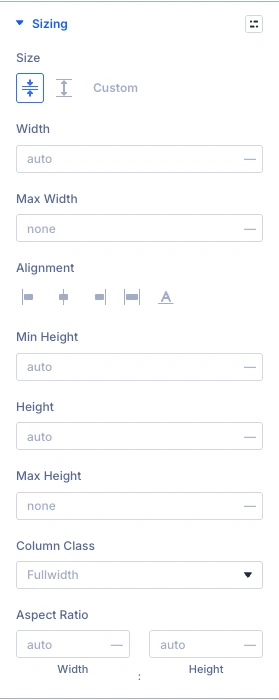 Bar Chart Sizing design settings