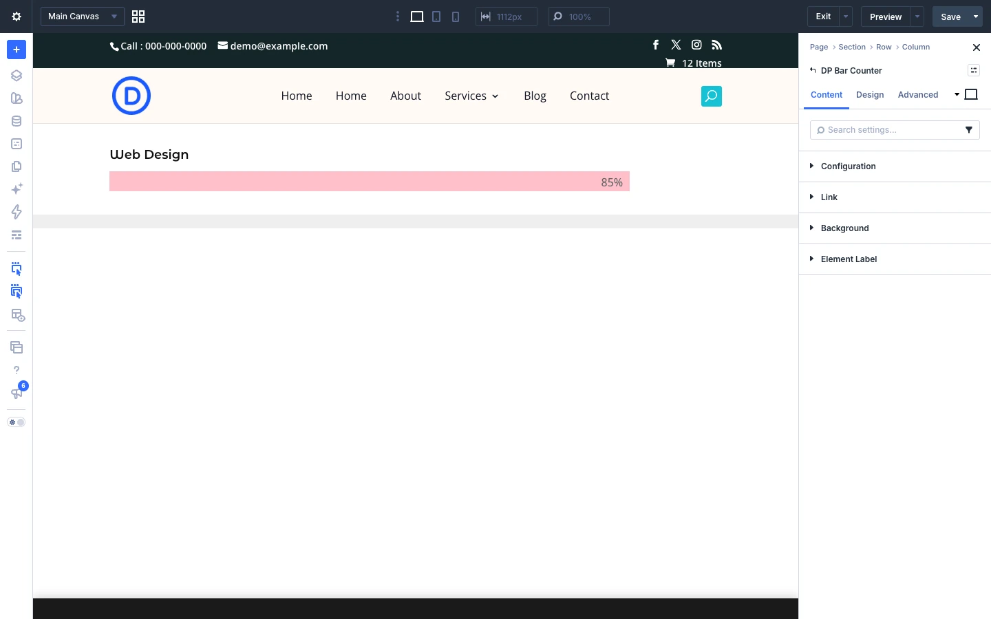 Bar Counter Content tab
