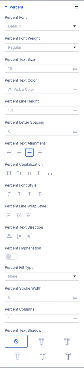 Bar Counter Percent design settings