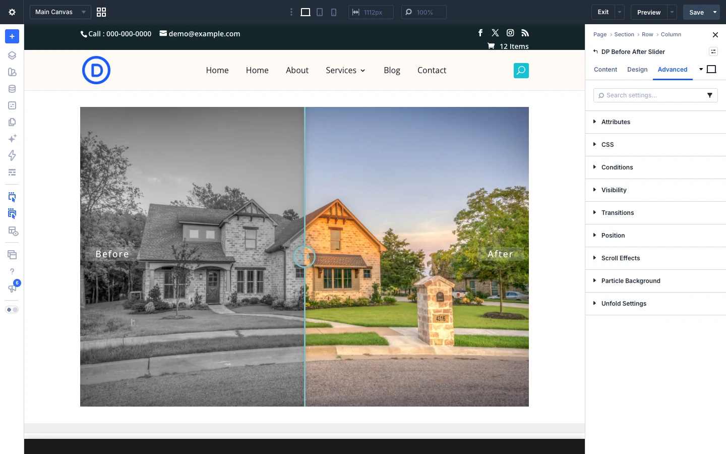 Before After Slider Advanced tab