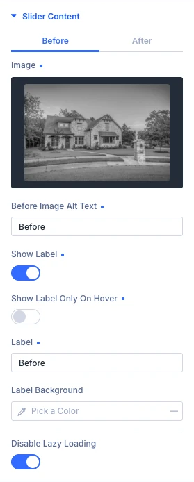 Before After Slider Slider Content settings
