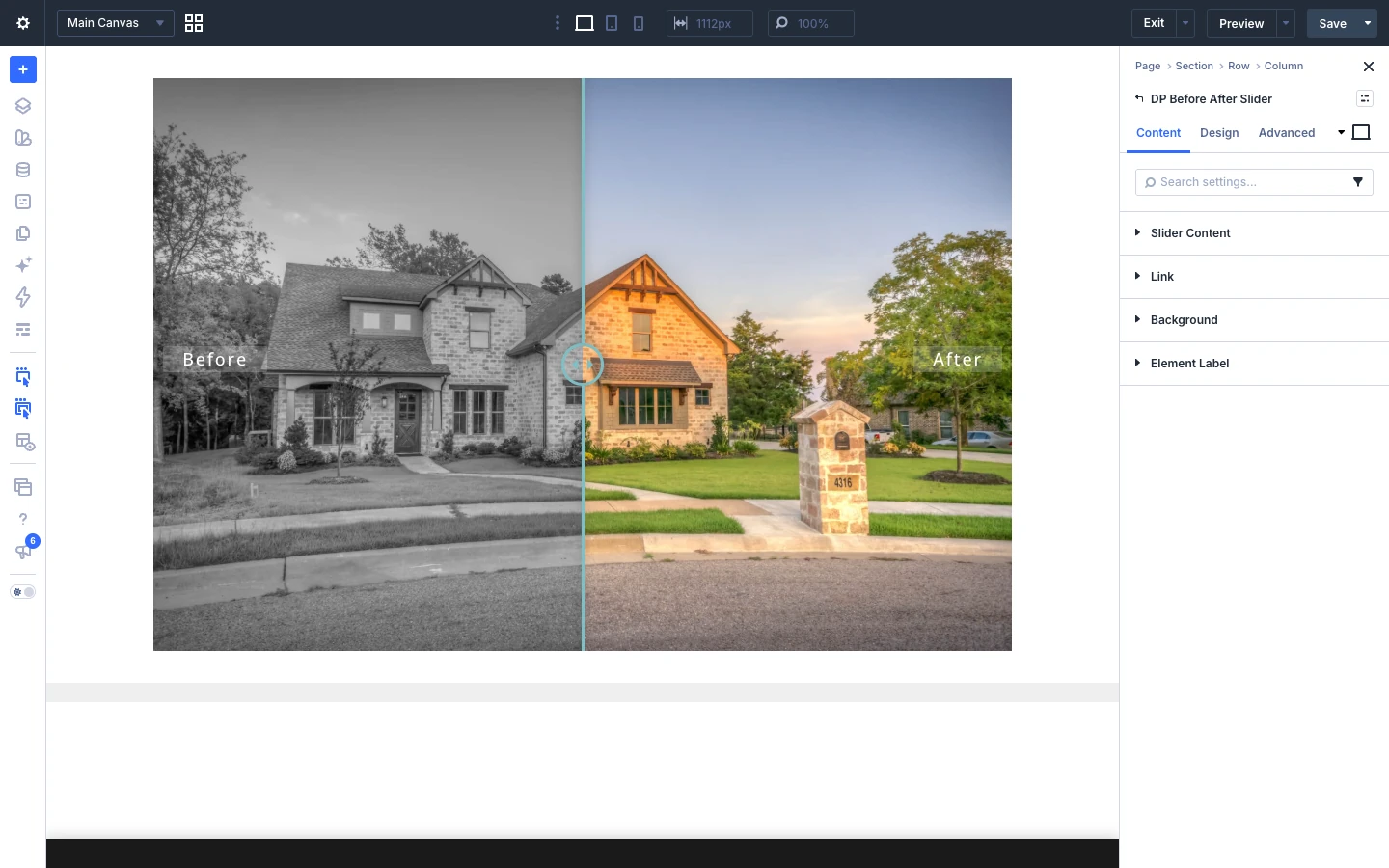 Before After Slider Content tab