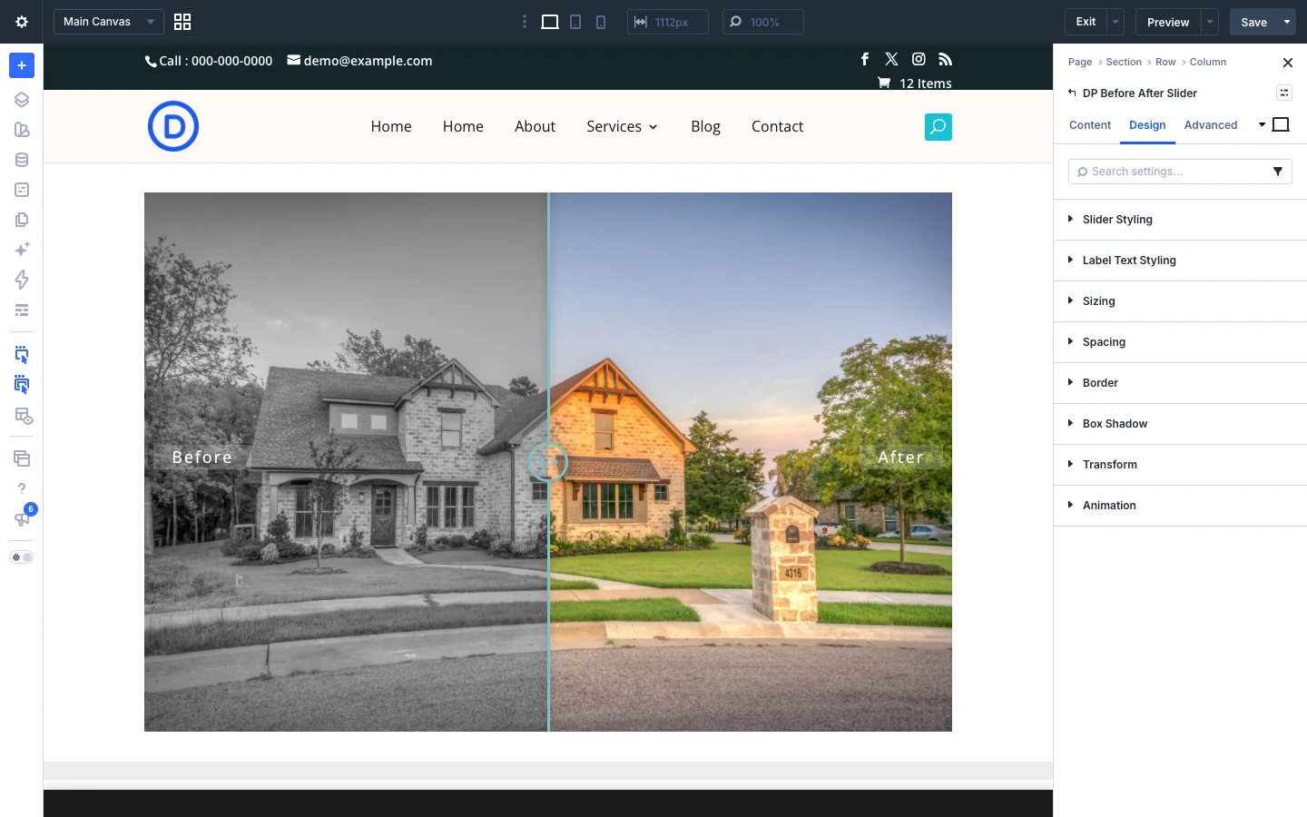 Before After Slider Design tab