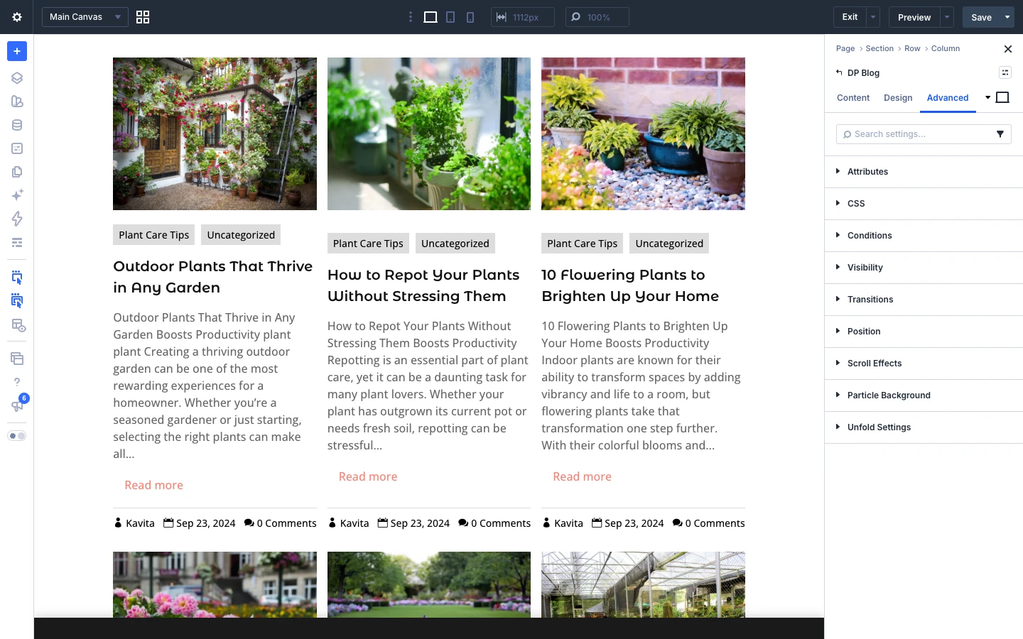 Blog Advanced tab