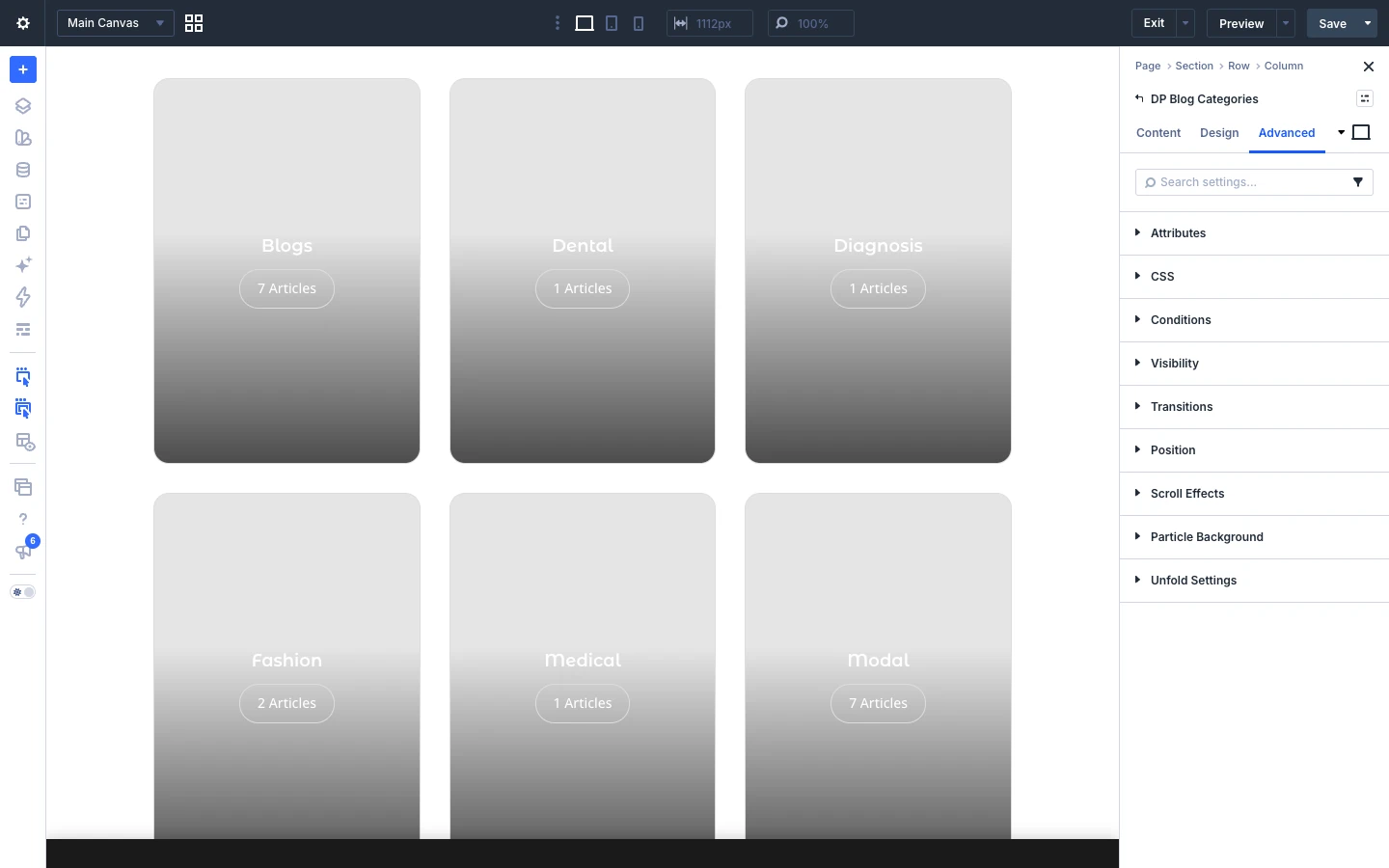 Blog Categories Advanced tab