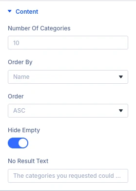 Blog Categories Content settings