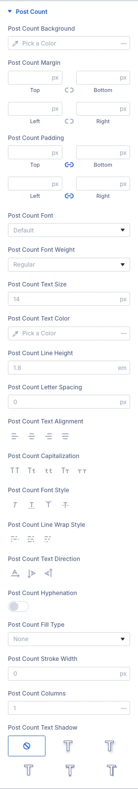 Blog Categories Post Count design settings