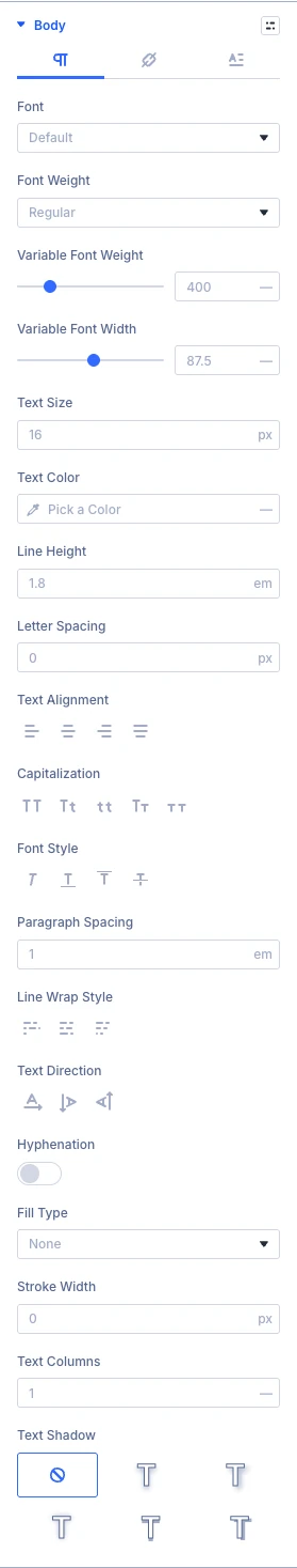 Blog Body design settings