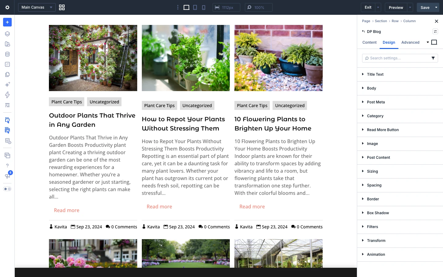 Blog Design tab
