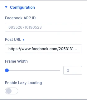 Facebook Embedded Post Configuration settings