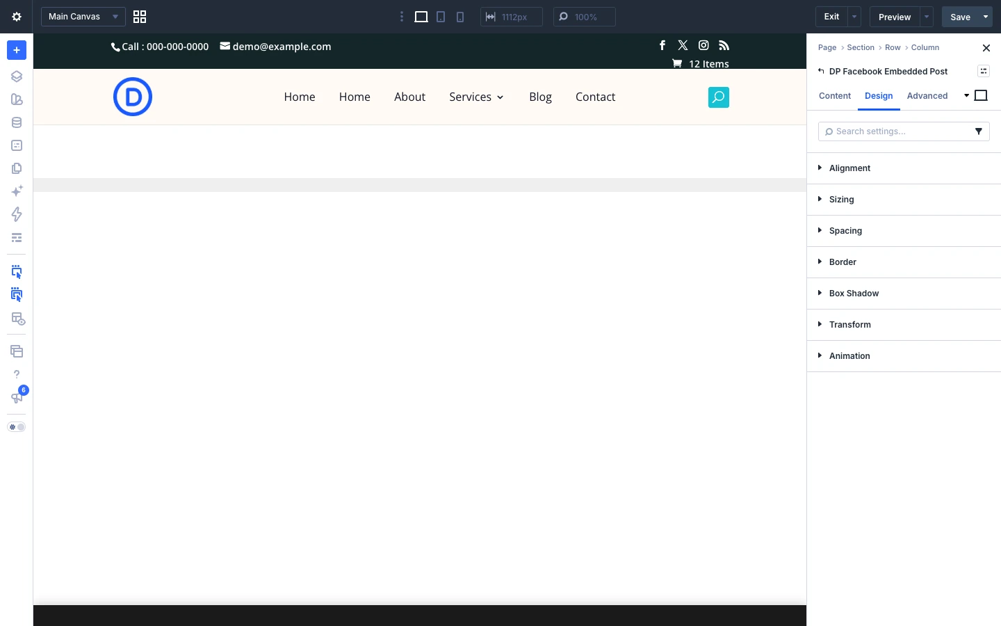 Facebook Embedded Post Design tab