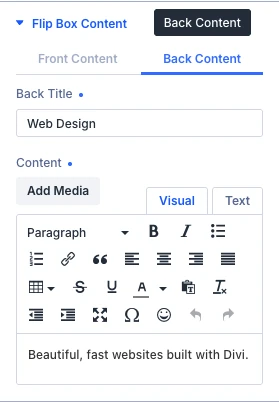 Flip Box Content (Back Content) settings