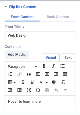 Flip Box Content settings