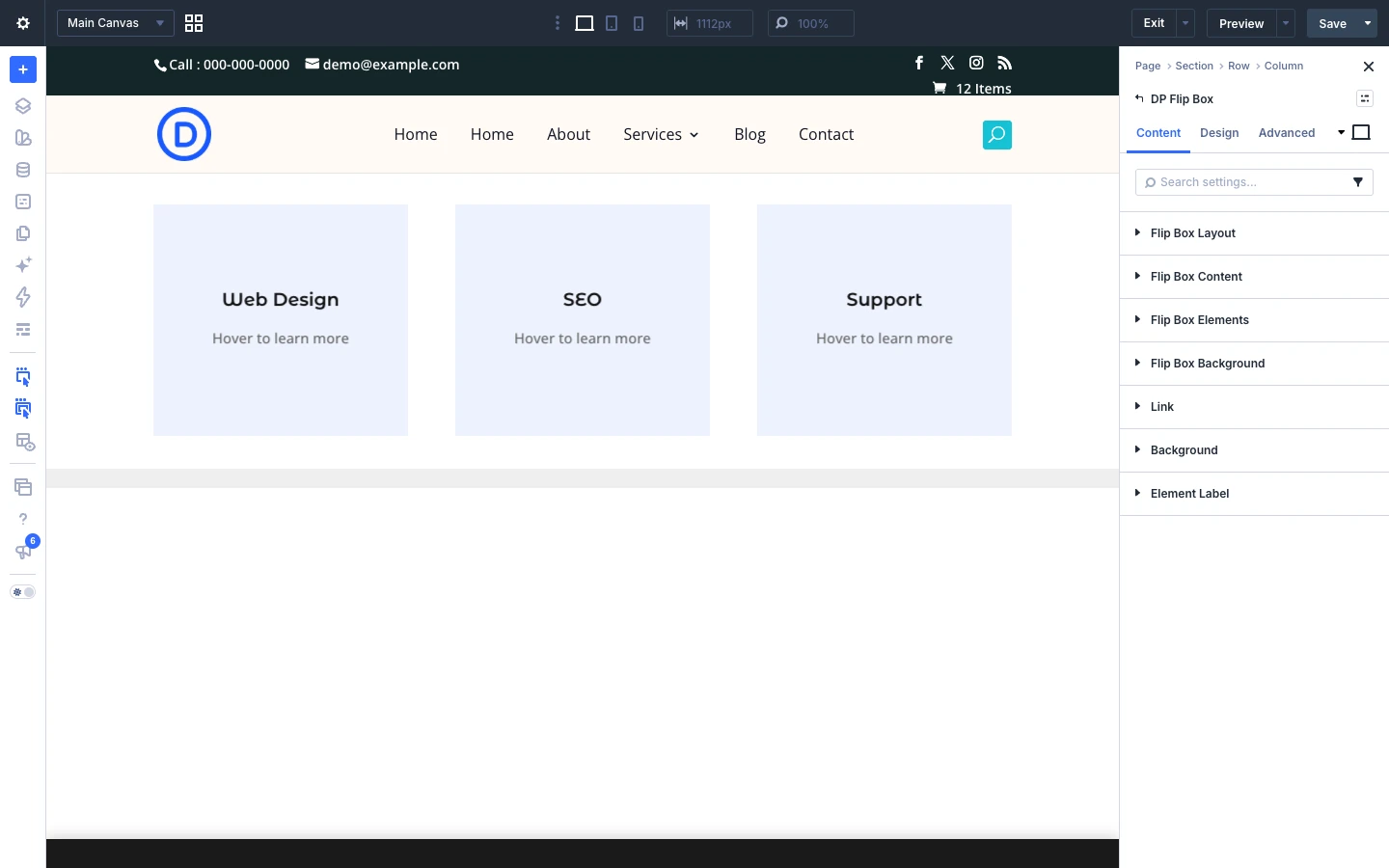 Flip Box Content tab