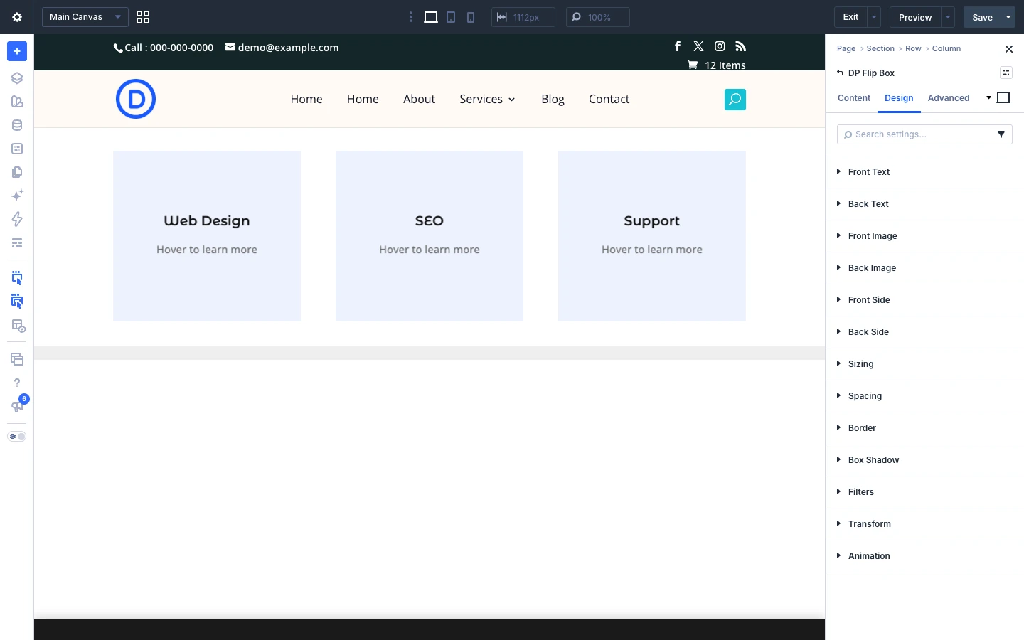 Flip Box Design tab