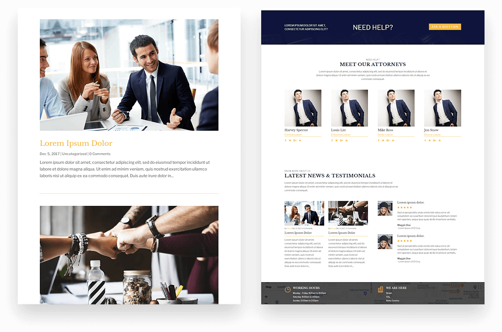 Divi Lawyer child theme with links to blog post on the homepage
