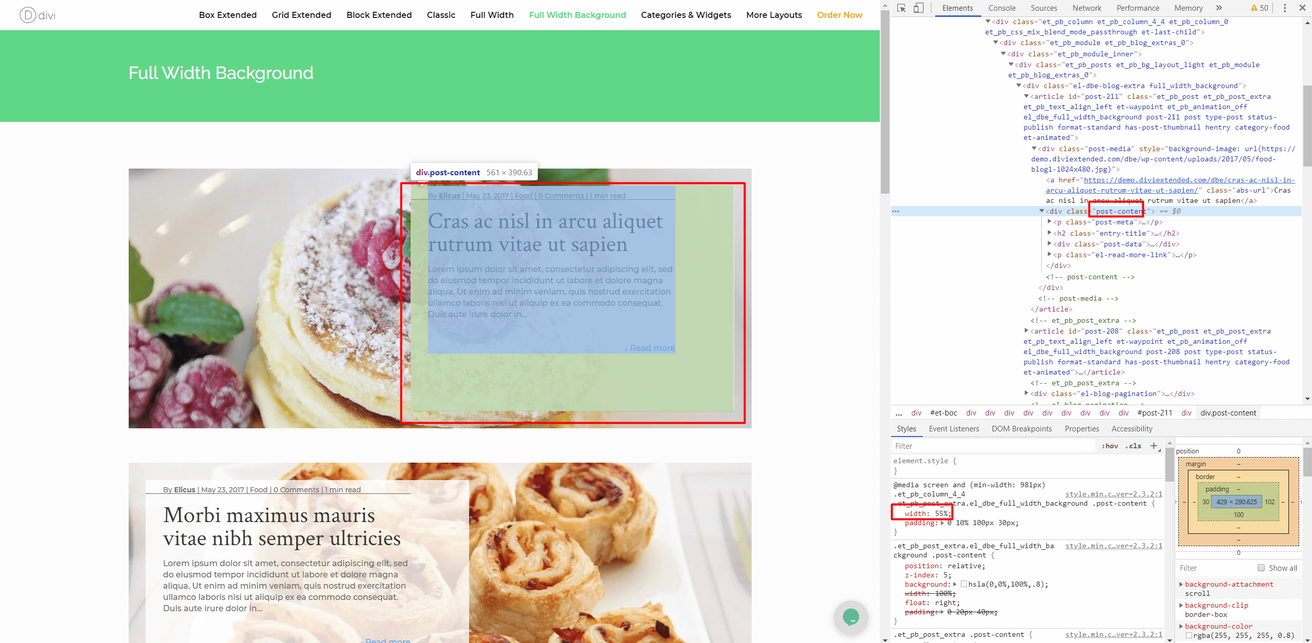 Fullwidth post content