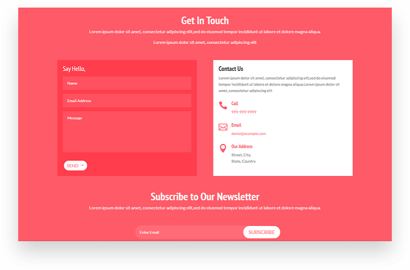 Footer section with contact form