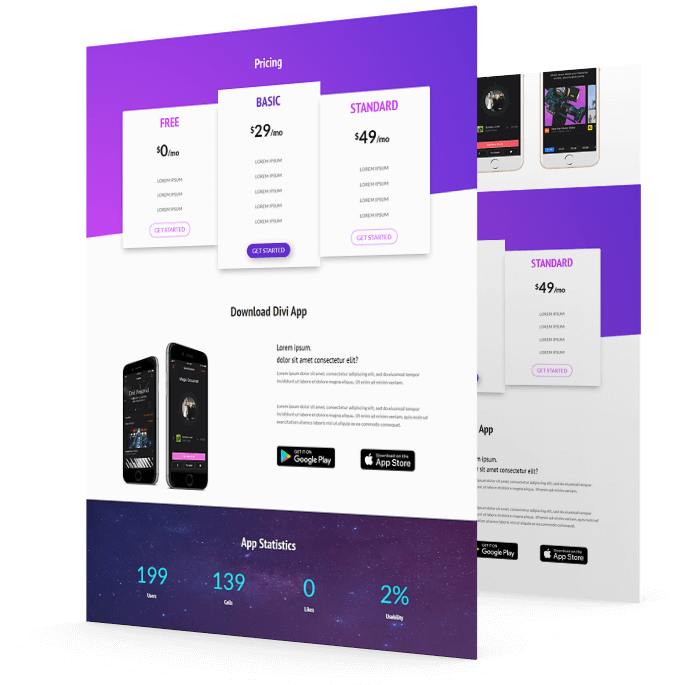 Divi App has links to leading application stores