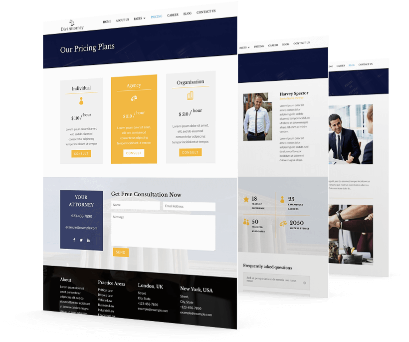 Get all the necessary pages with Divi Attorney child theme to create a site quick and easy