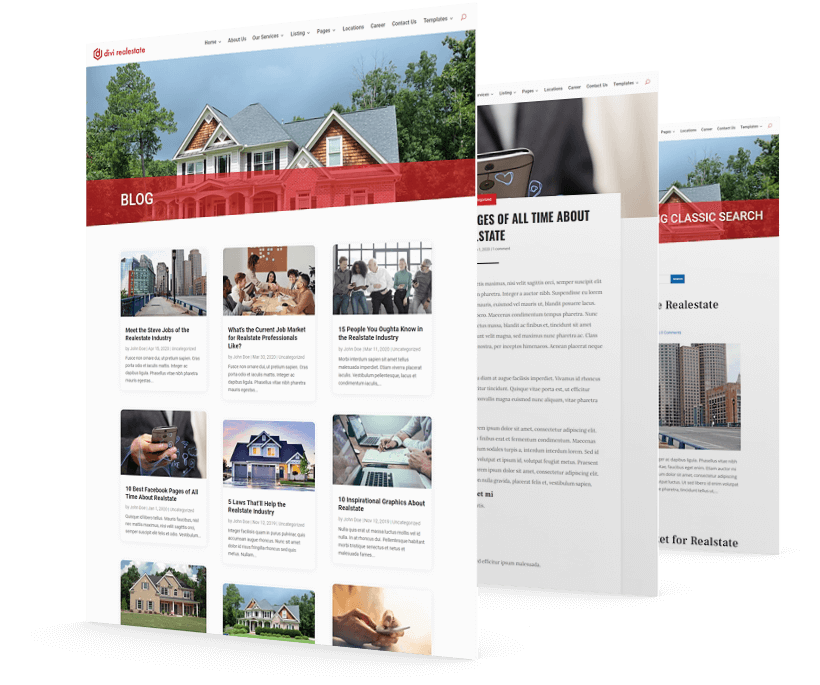 With Divi RealEstate child theme get customized page templates for various real estate purposes