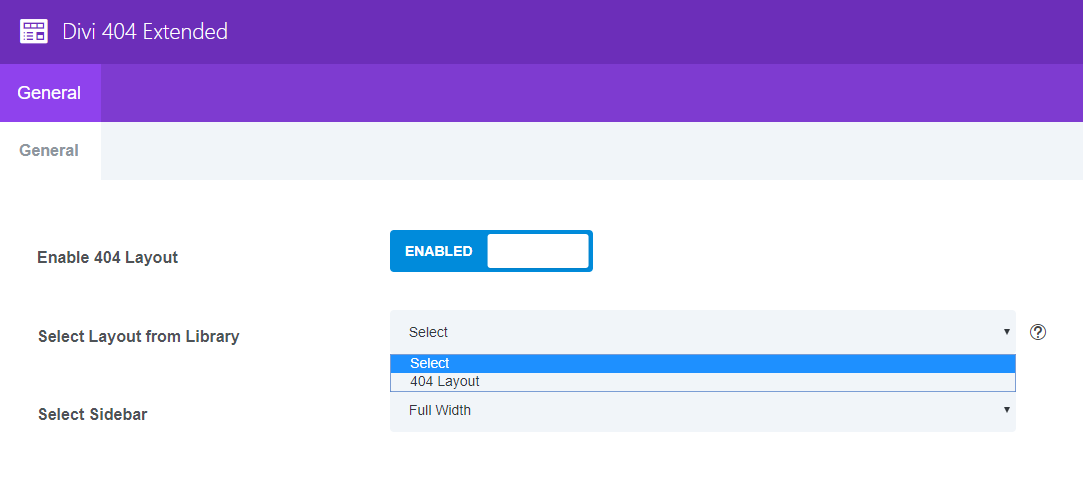 Divi 404 Extended page not found builder settings