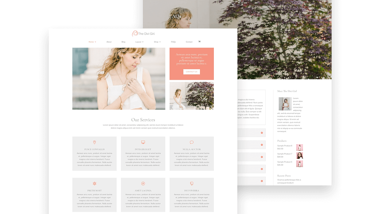 Divi Girl child theme with services layout