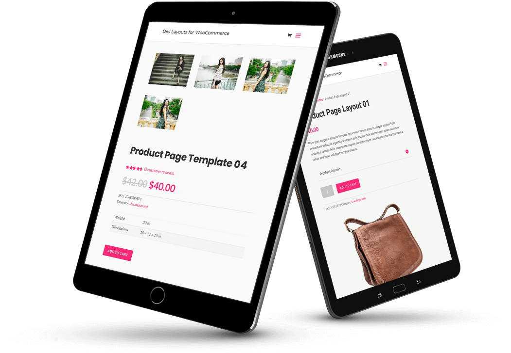 Modern Divi eCommerce and WooCommerce product page layouts
