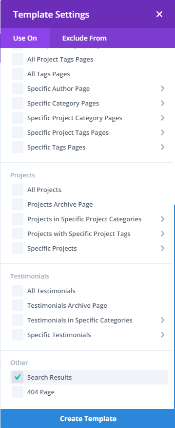 Divi Theme Builder Search result template