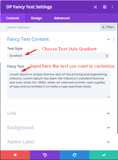 Divi Plus Fancy Text Content tab