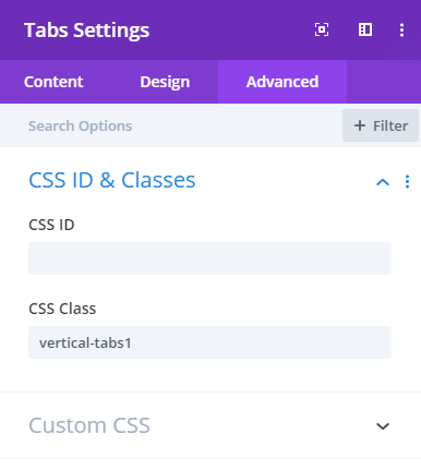 Divi tabs module advanced tab settings for vertical tab