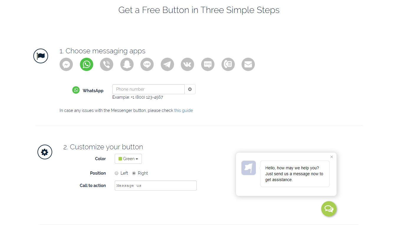 Enter your contact number and customize the button