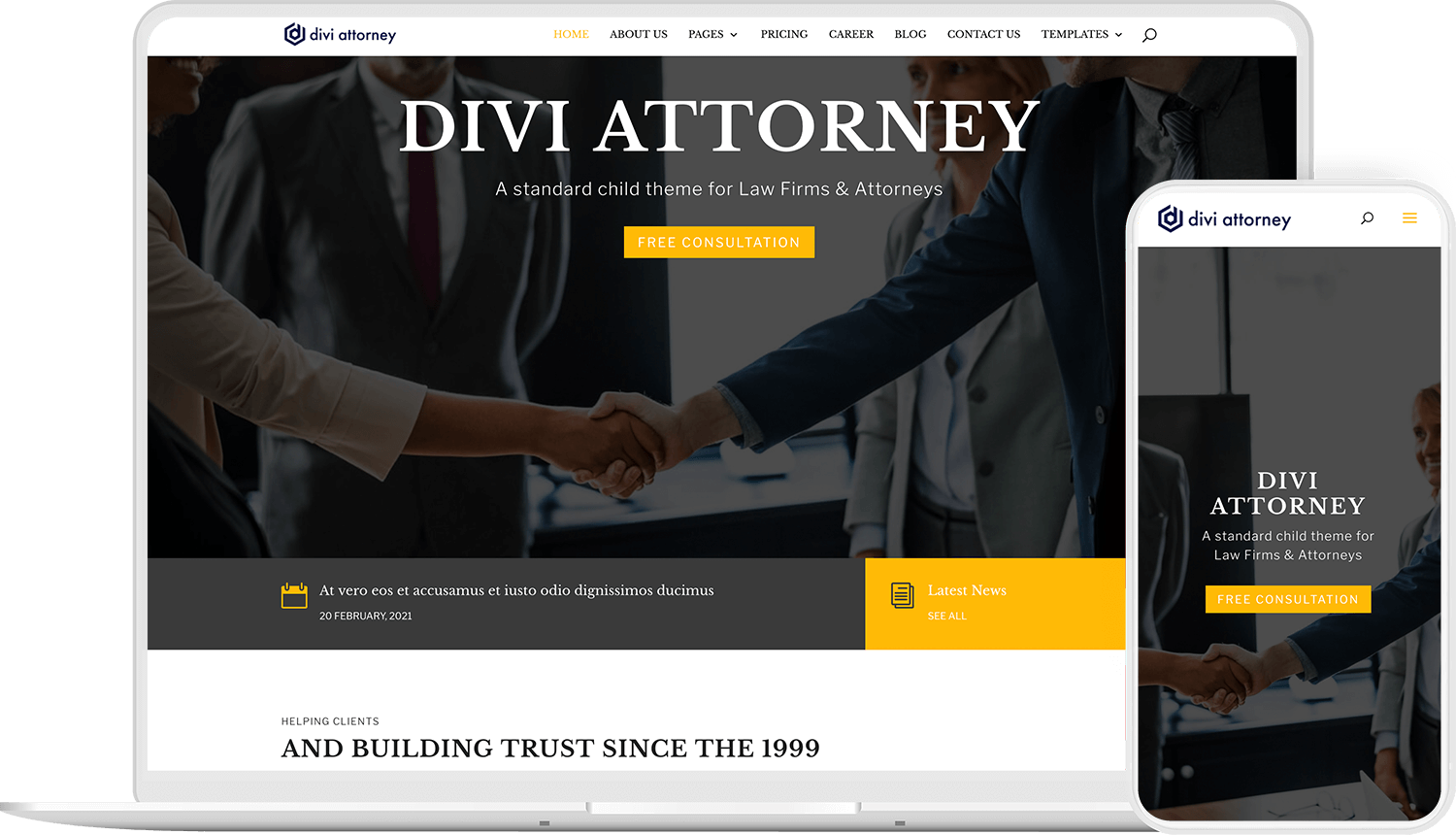 Divi Attorney is a ready to use child theme to create lawyers, law firm website with Divi