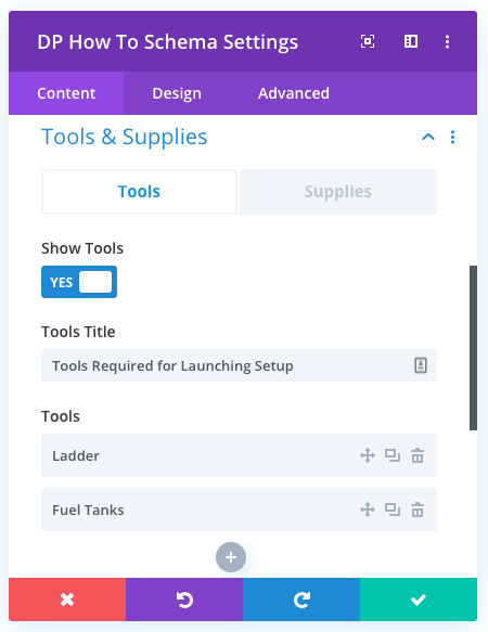 How To Schema tools and supplies settings