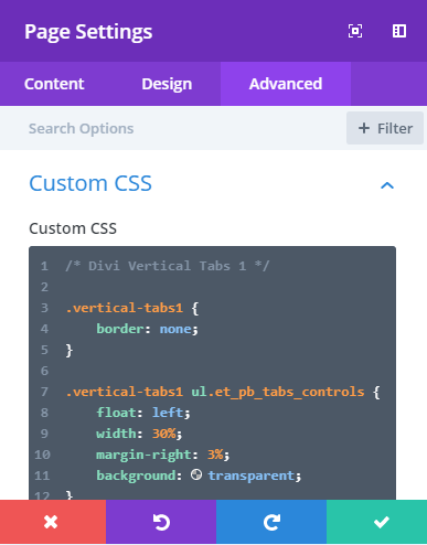 Vertical tabs page custom CSS